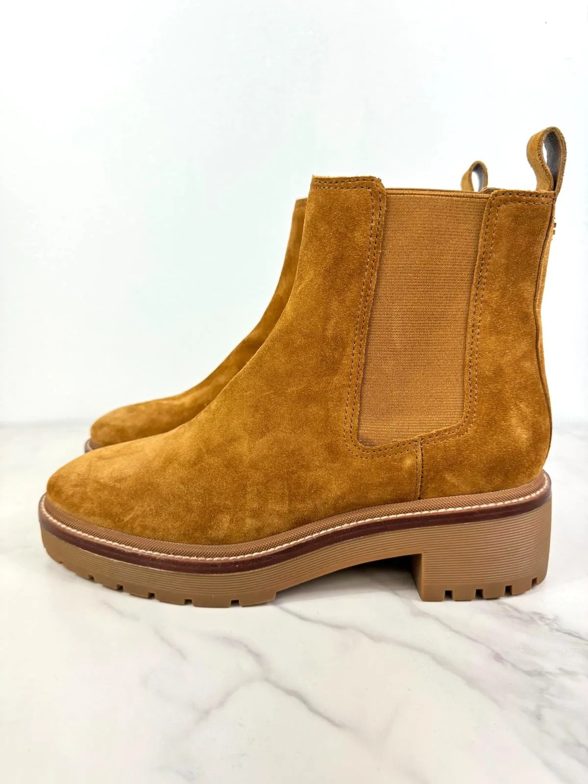 TORY BURCH CHELSEA LUG SOLE SUEDE BOOTS