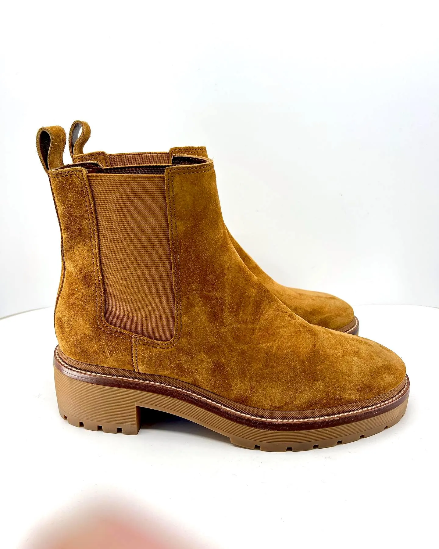TORY BURCH CHELSEA LUG SOLE SUEDE BOOTS