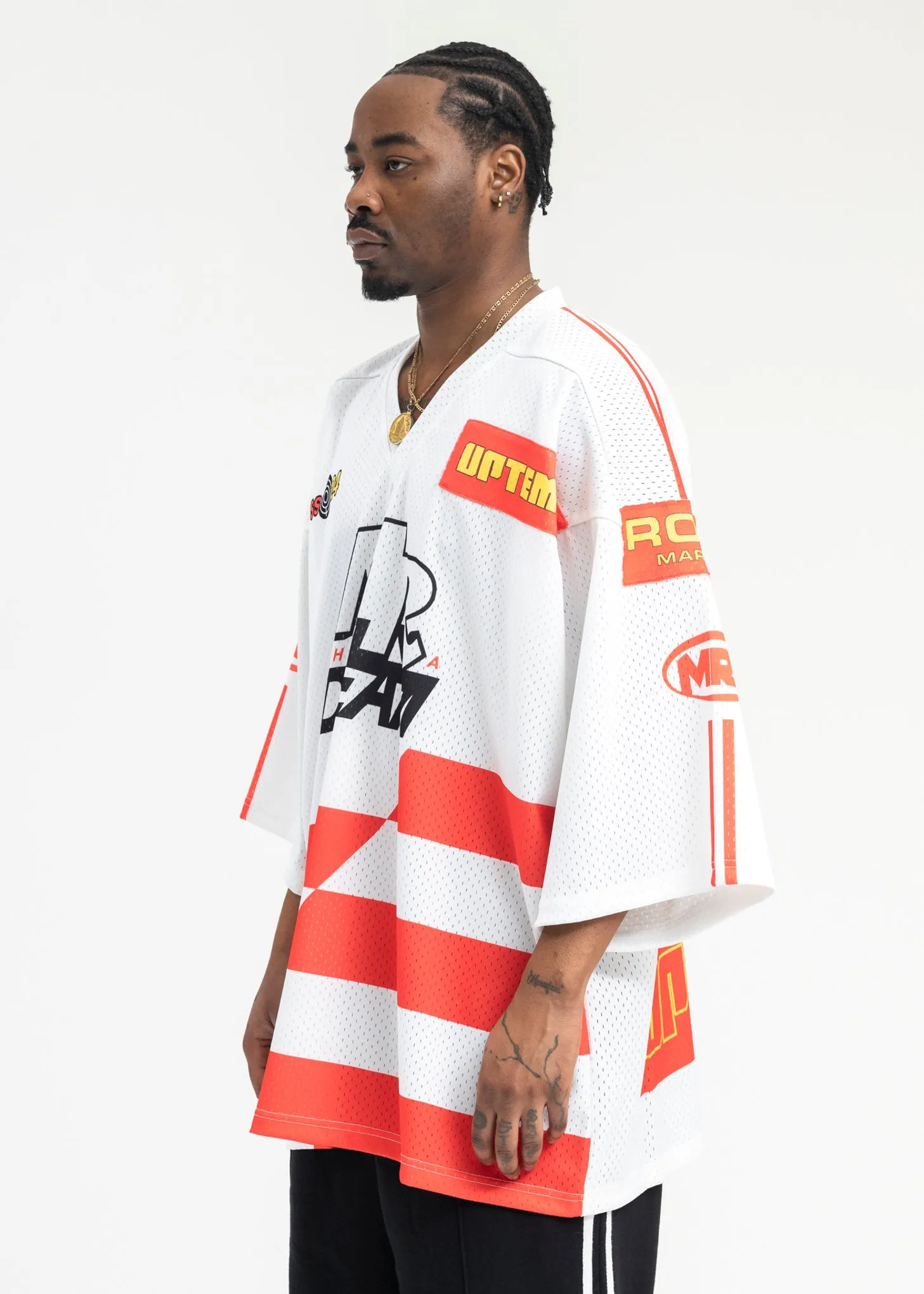 WHITE/ RED OVERSIZED FOOTBALL TOP