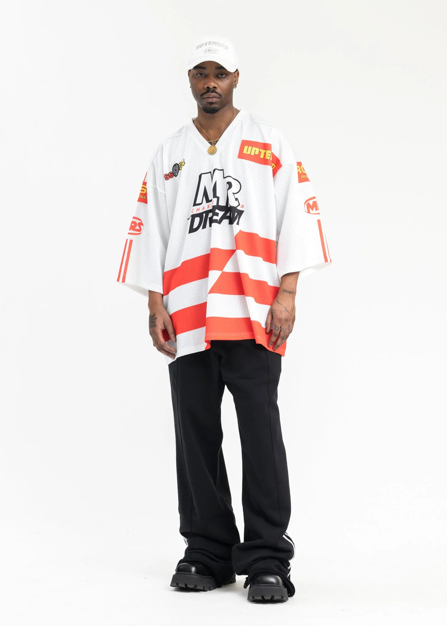 WHITE/ RED OVERSIZED FOOTBALL TOP