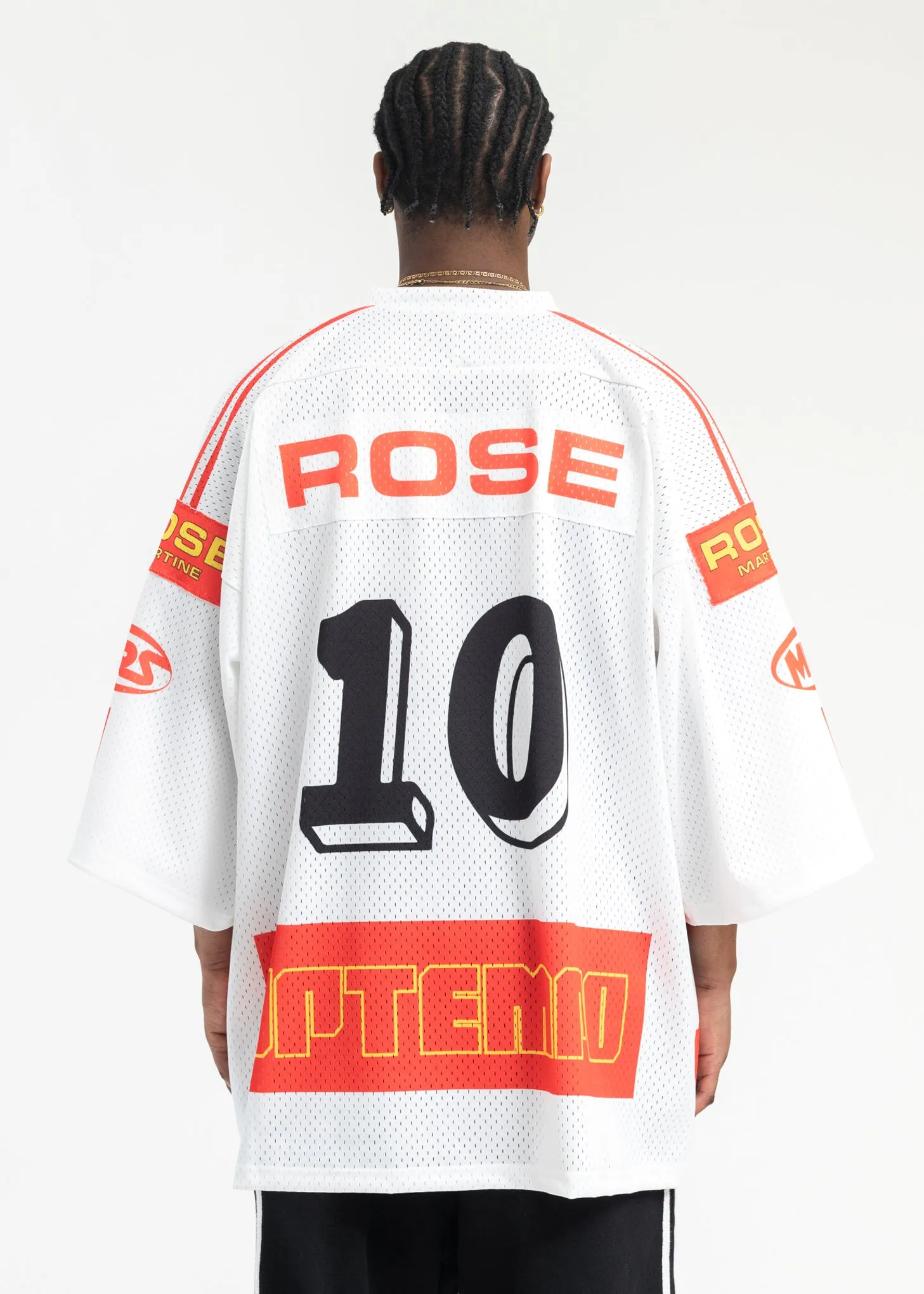 WHITE/ RED OVERSIZED FOOTBALL TOP