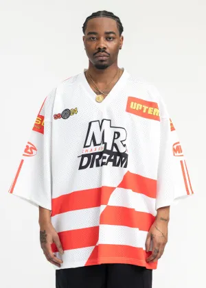 WHITE/ RED OVERSIZED FOOTBALL TOP
