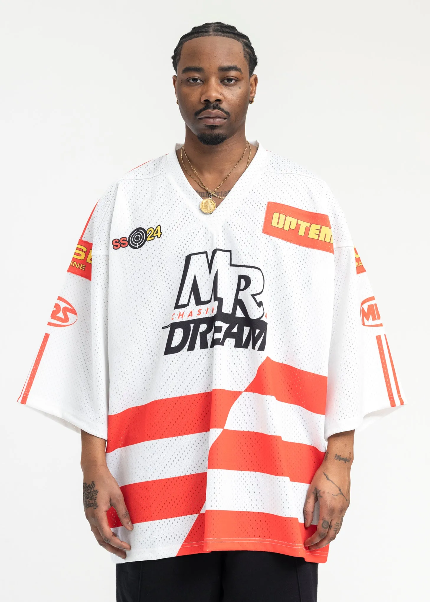WHITE/ RED OVERSIZED FOOTBALL TOP