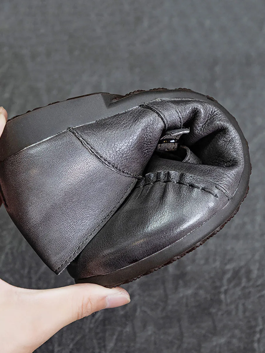 Women Vintage Genuine Leather Spliced Low Heel Shoes