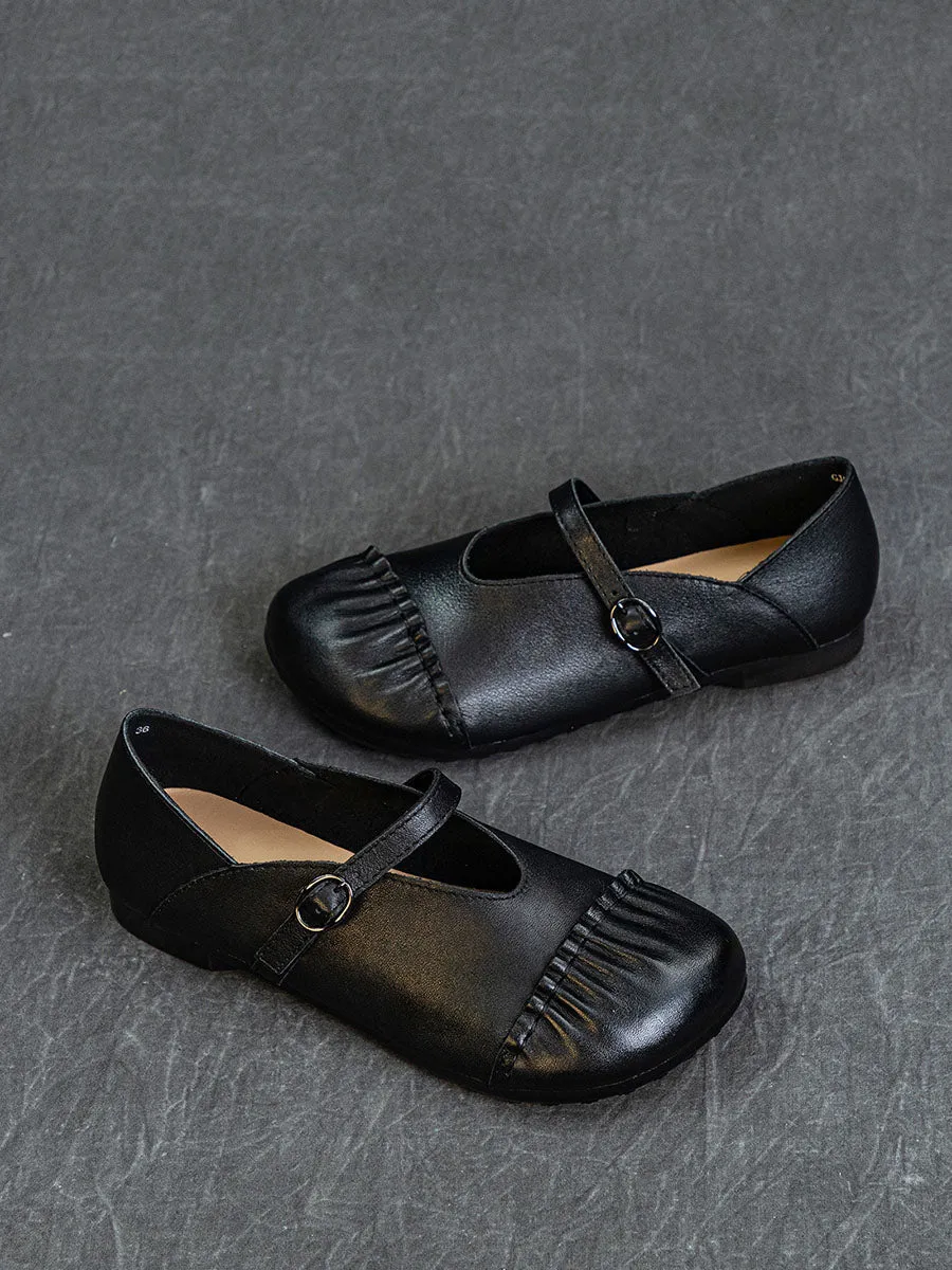 Women Vintage Genuine Leather Spliced Low Heel Shoes