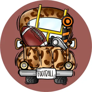 Wreath Sign, Fall Football Sign, Football Truck, 10" Round, Metal Sign, DECOE-710, DecoExchange, Sign For Wreath